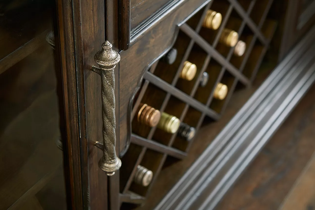 Detail of the wine storage and hardware on the Westminster dining server